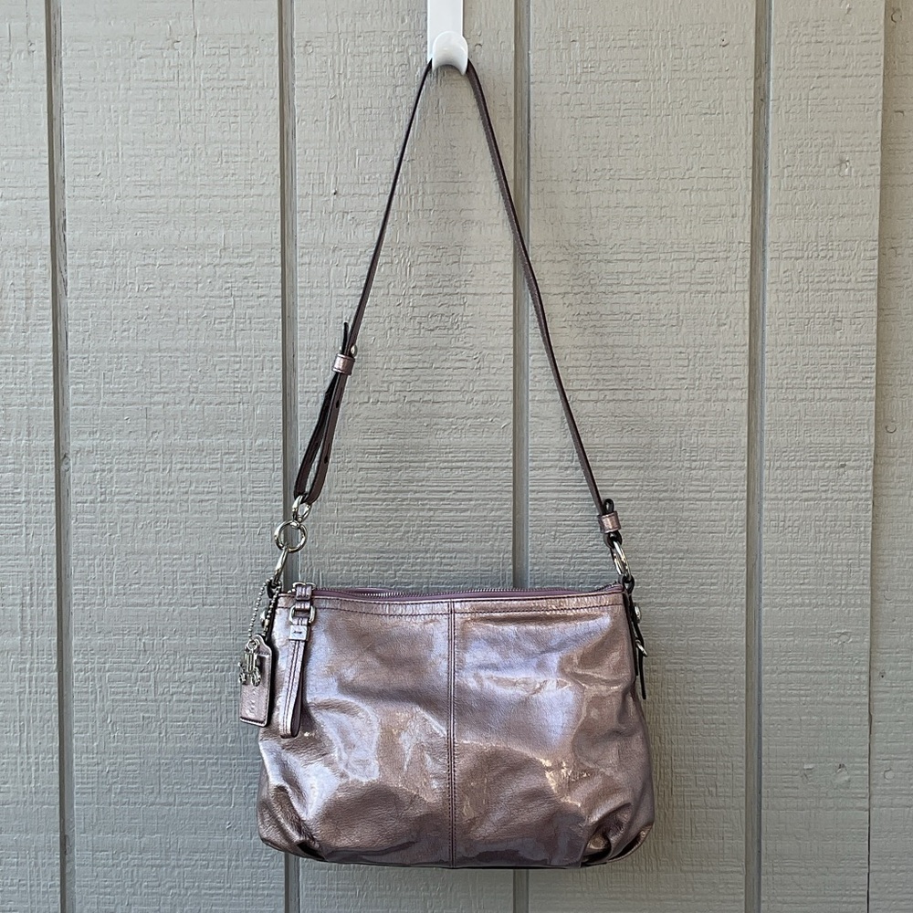 Coach Mia Raspberry Metallic Patent Leather Hobo / Shoulder Bag D1076-15728
